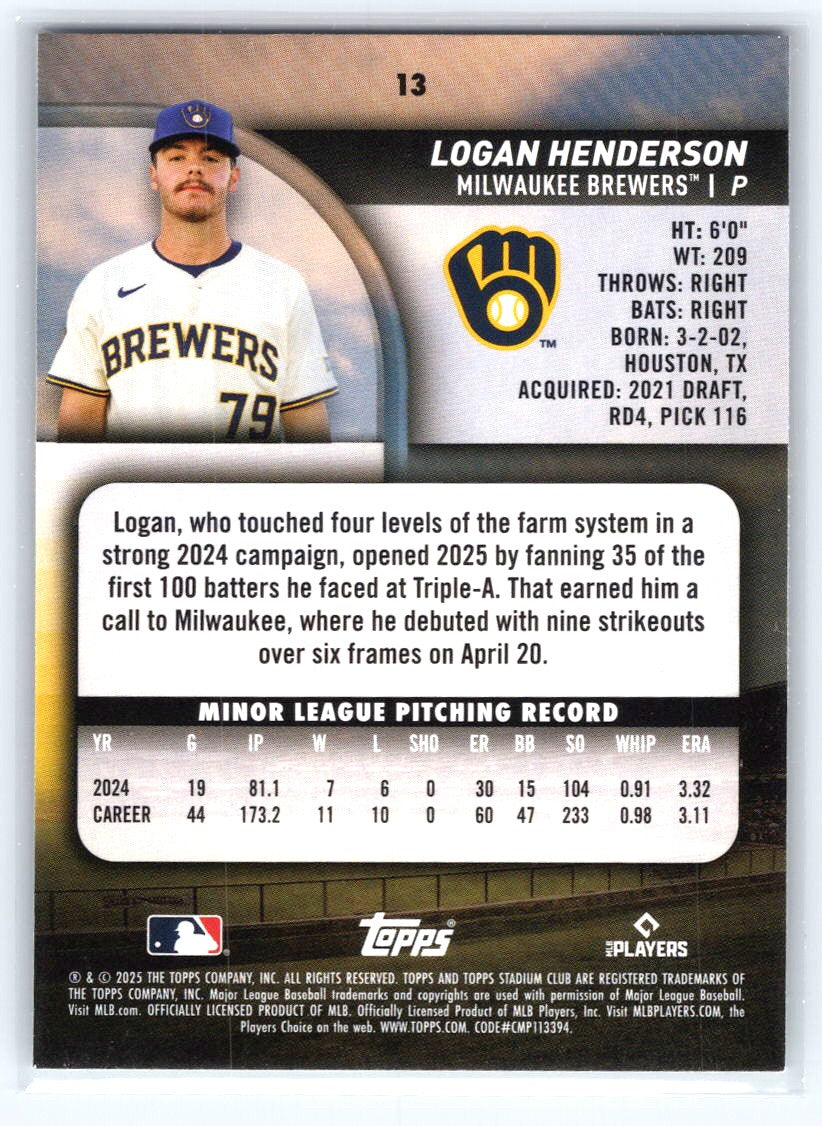 2025 Stadium Club #13 Logan Henderson
