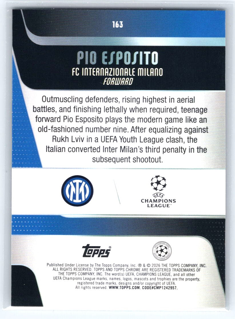 2025-26 Topps Chrome UEFA Club Competitions #163 Pio Esposito Raywave Refractor