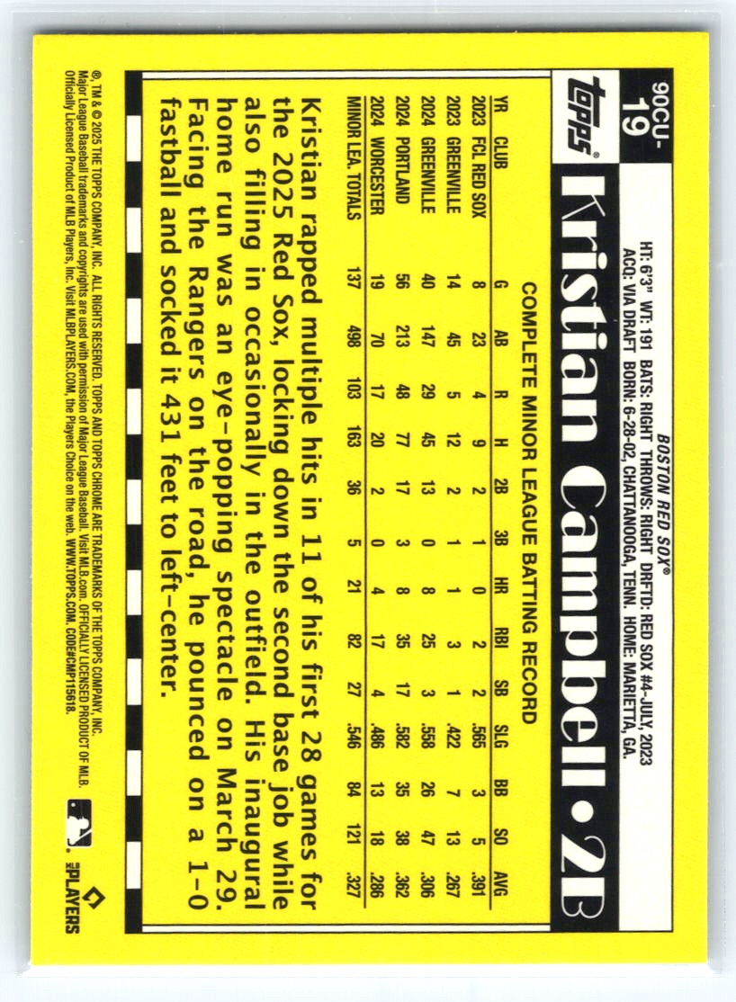 2025 Topps Chrome Update #90CU-19 Kristian Campbell 1990 Topps Chrome