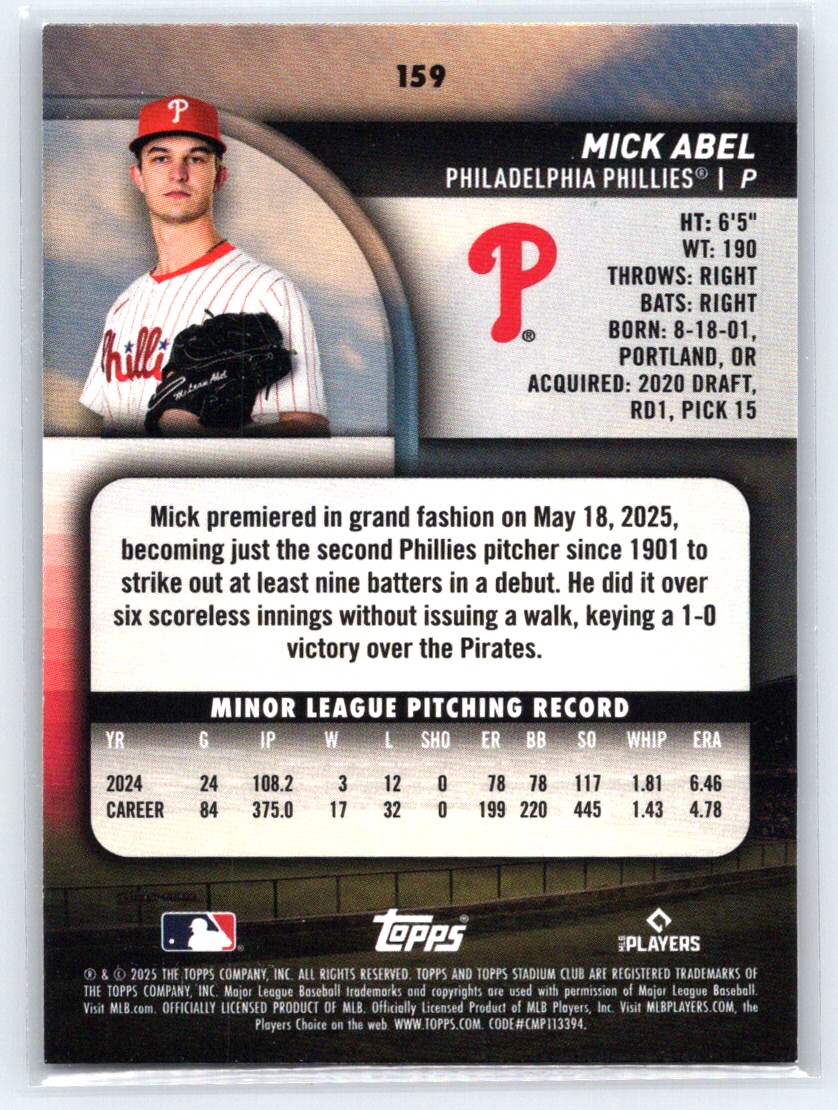 2025 Stadium Club #159 Mick Abel
