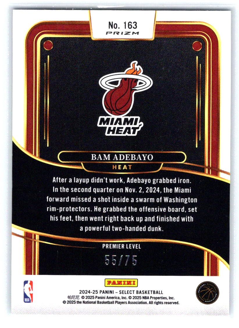 2024-25 Panini Select #163 Bam Adebayo Neon Green Prizm #/75