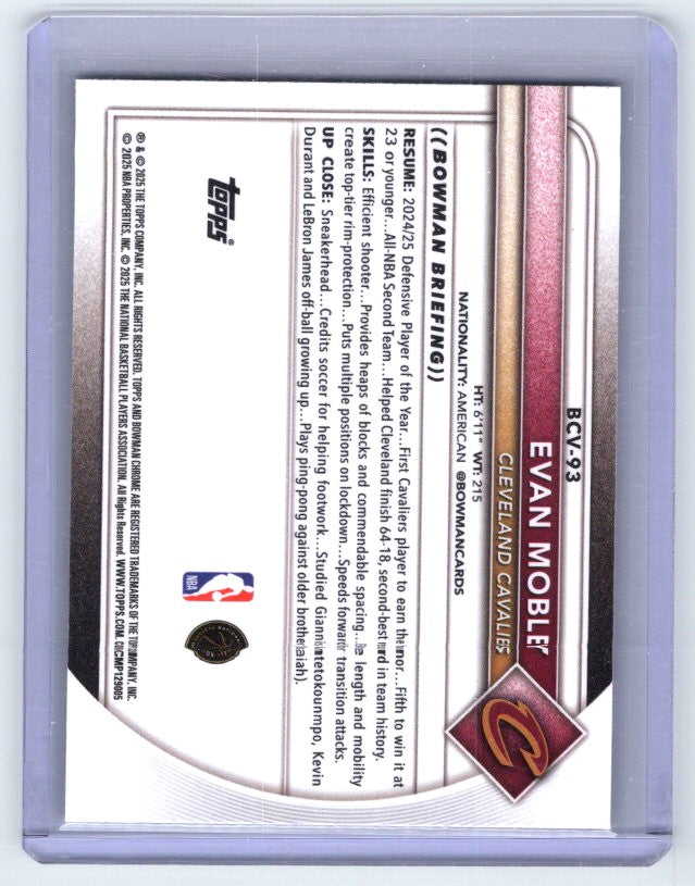 2025-26 Bowman #BCV-93 Evan Mobley Chrome Reptilian Refractors