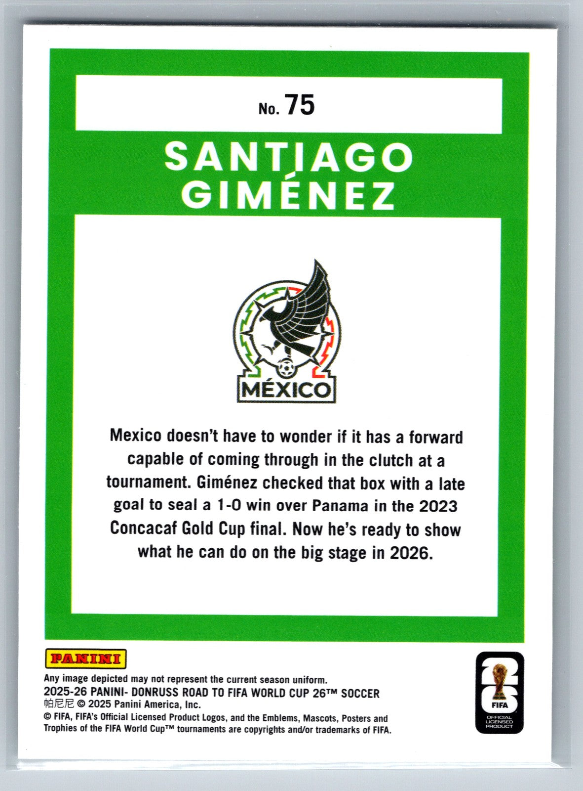 2025-26 Donruss Road to FIFA World Cup #75 Santiago Gimenez