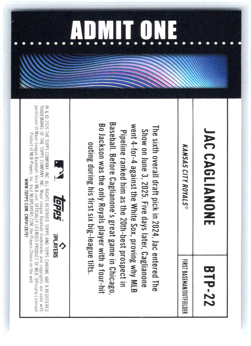 2026 Topps Chrome #BTP-22 Jac Caglianone Big Ticket Players