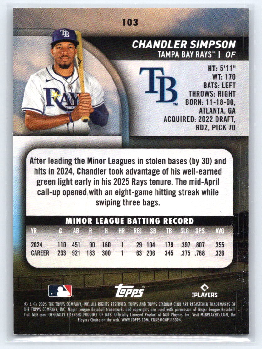 2025 Stadium Club #103 Chandler Simpson