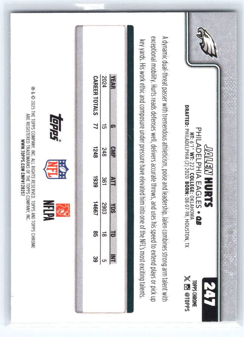 2025 Topps Chrome #247 Jalen Hurts Ray Wave Refractor