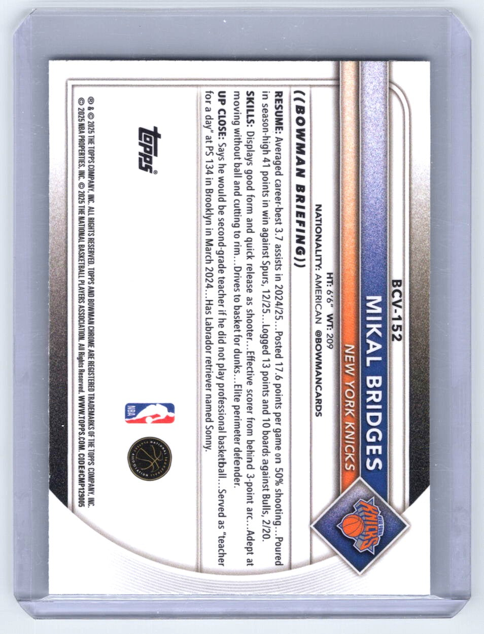 2025-26 Bowman #BCV-152 Mikal Bridges Chrome Mojo Refractors