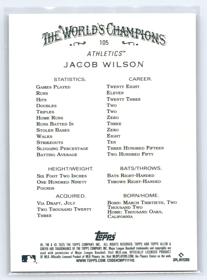 2025 Topps Allen & Ginter #105 Jacob Wilson Chrome