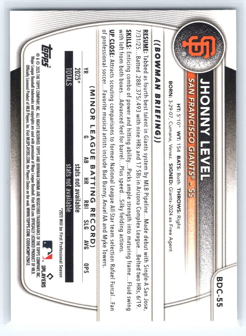 2025 Bowman Draft #BDC-55 Jhonny Level Chrome Laser Refractor