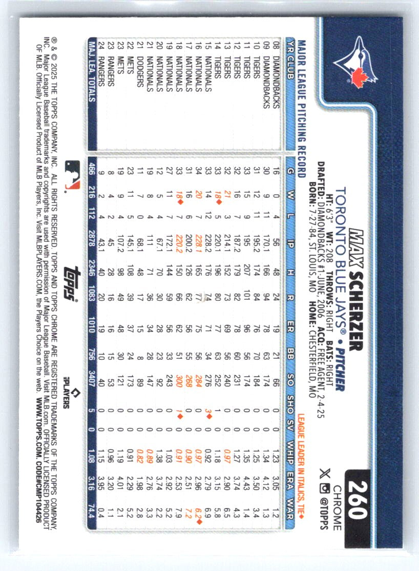 2025 Topps Chrome #260 Max Scherzer Prism Refractors