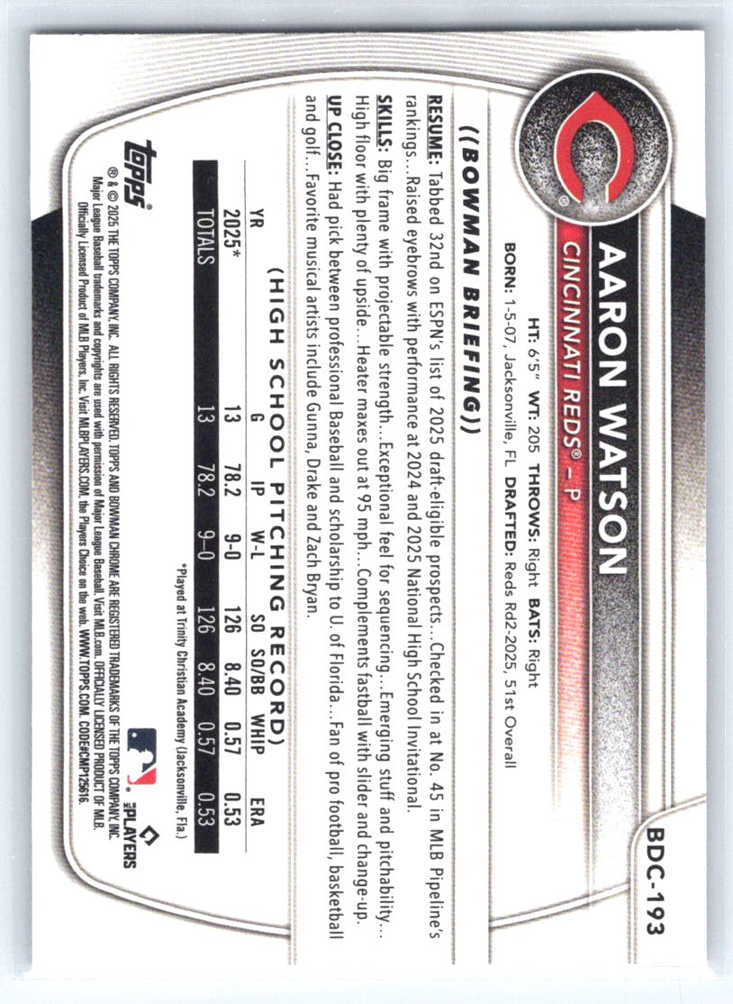 2025 Bowman Draft #BDC-193 Aaron Watson Chrome Mojo Refractor