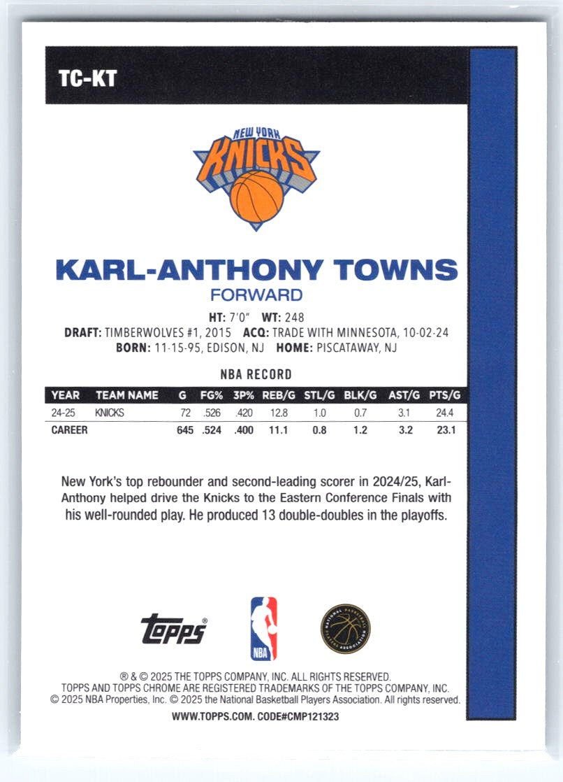2025-26 Topps #TC-KT Karl-Anthony Towns 1980-81 Topps Chrome Basketball