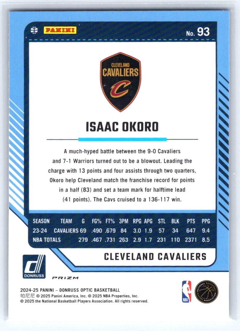 2024-25 Donruss Optic #93 Isaac Okoro Hyper Pink
