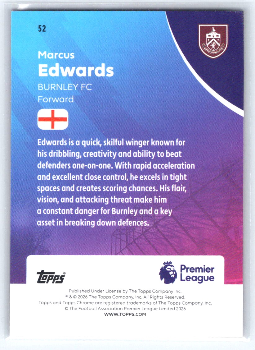 2025-26 Topps Chrome Premier League #52 Marcus Edwards Pink Refractor #/250