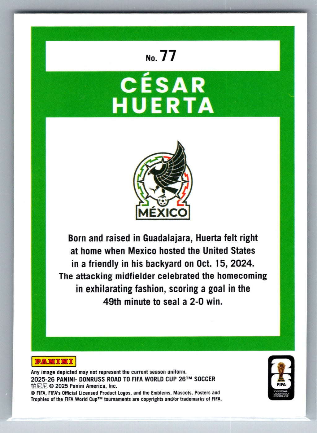2025-26 Donruss Road to FIFA World Cup #77 Cesar Huerta