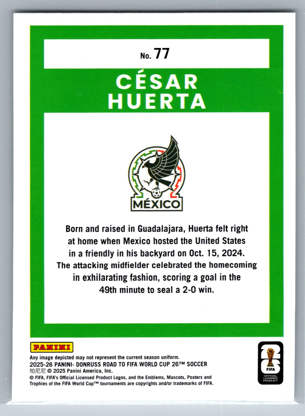 2025-26 Donruss Road to FIFA World Cup #77 Cesar Huerta