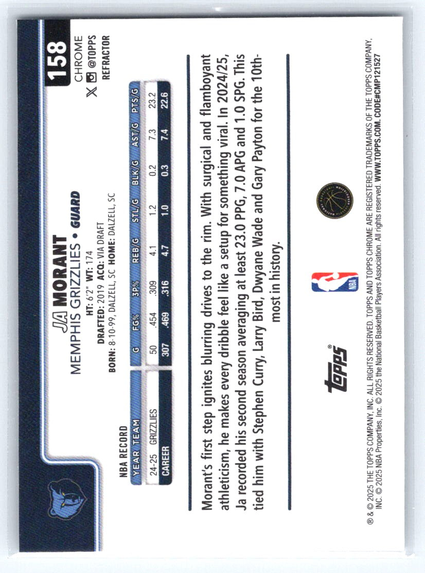 2025-26 Topps Chrome #158 Ja Morant Refractor