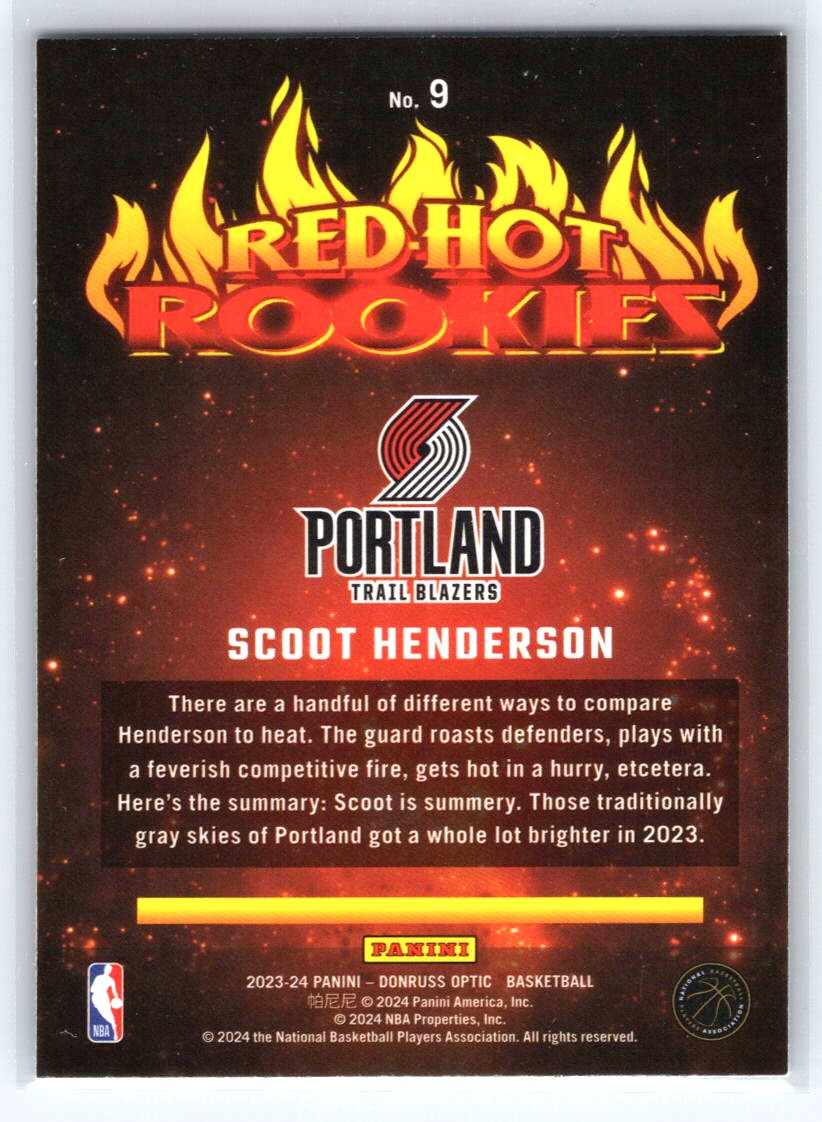 2023-24 Donruss Optic #9 Scoot Henderson Red Hot Rookies