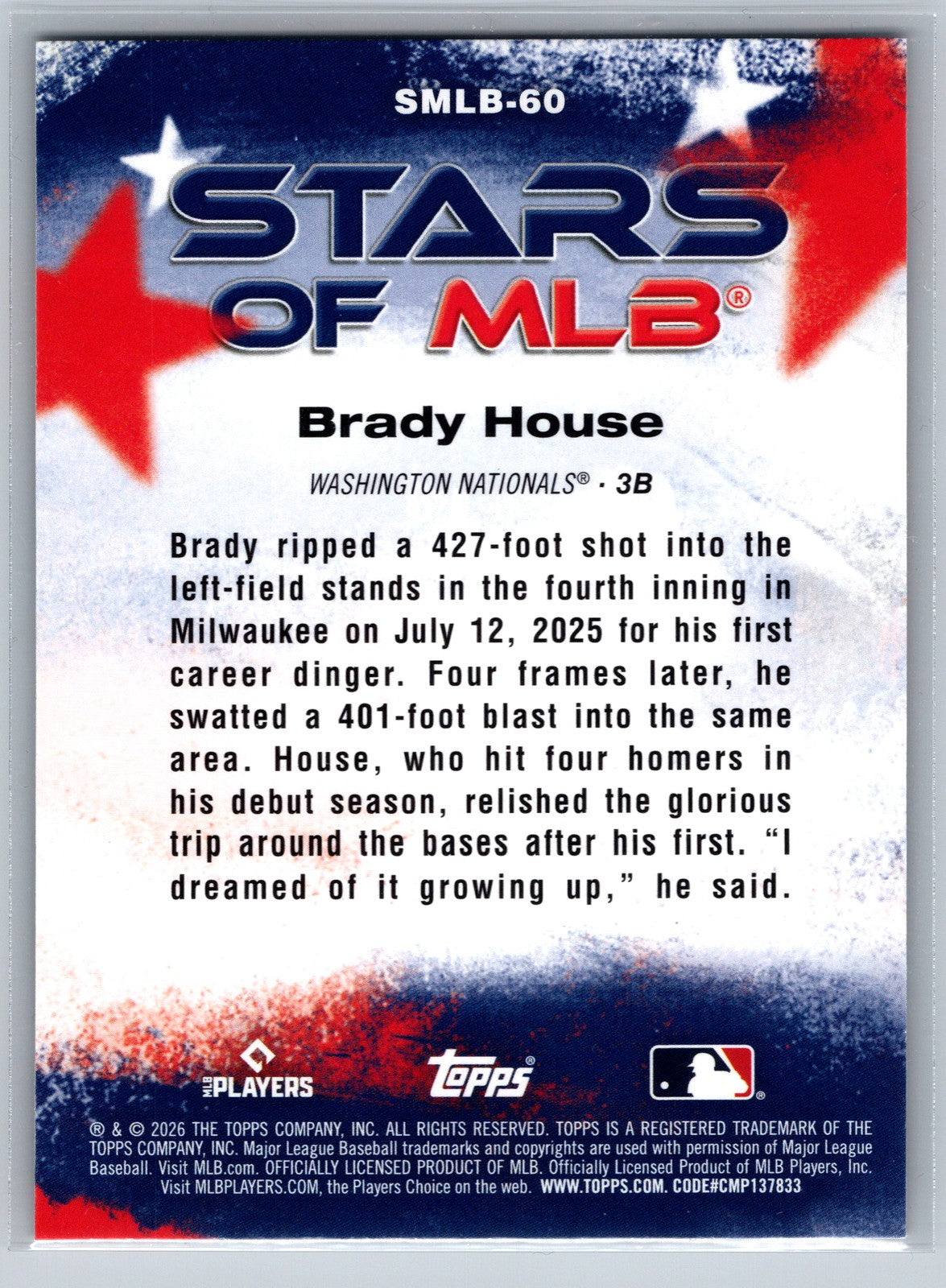 2026 Topps #SMLB-60 Brady House Stars of MLB