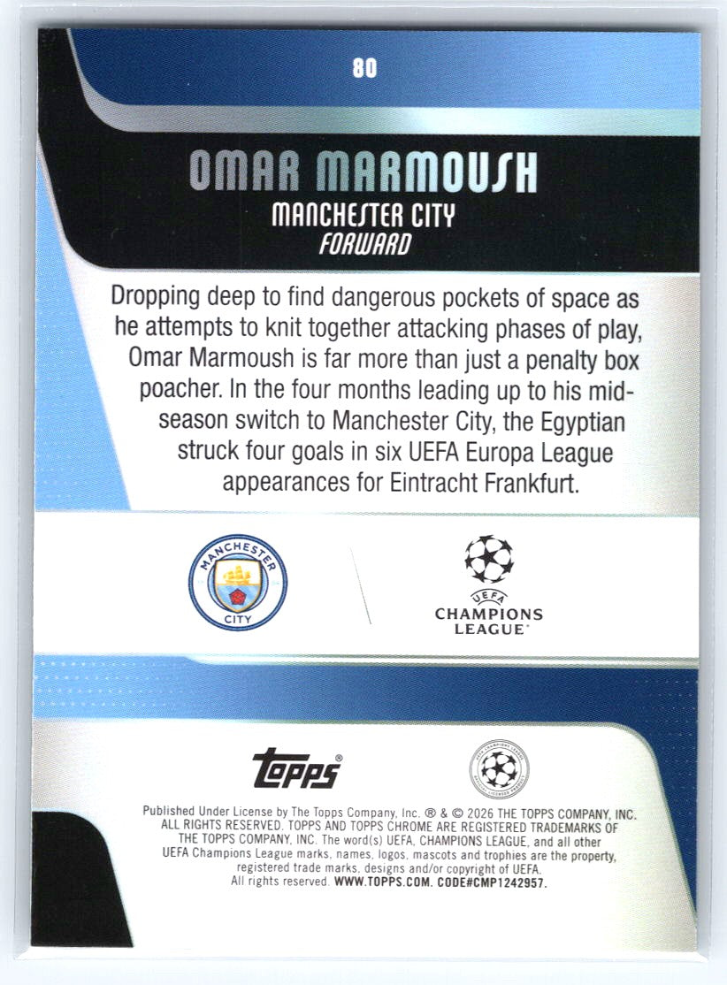 2025-26 Topps Chrome UEFA Club Competitions #80 Omar Marmoush Pulsar Refractor