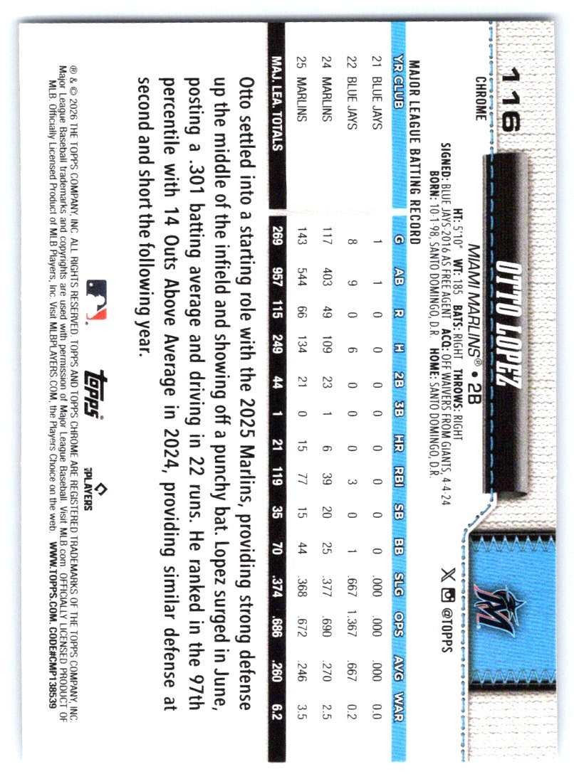 2026 Topps Chrome #116 Otto Lopez