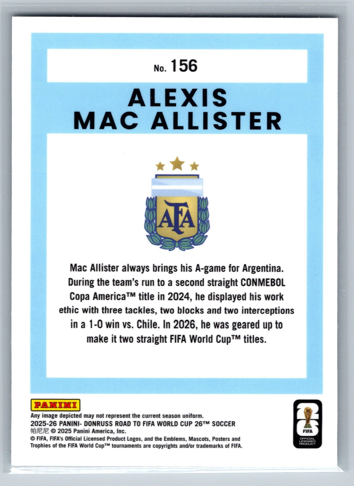 2025-26 Donruss Road to FIFA World Cup #156 Alexis Mac Allister Optic
