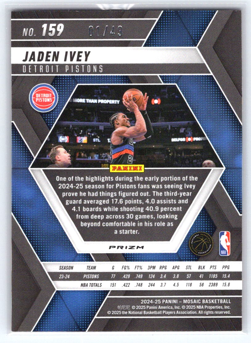 2024-25 Panini Mosaic #159 Jaden Ivey Orange Ice Mosaic #/49
