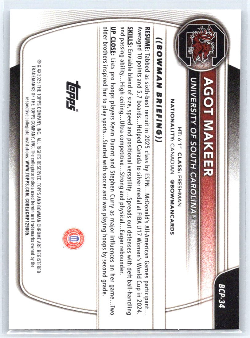 2025-26 Bowman #BCP-34 Agot Makeer Chrome Prospects