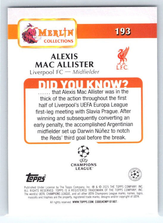 2024-25 Merlin UEFA Club Competitions #193 Alexis Mac Allister