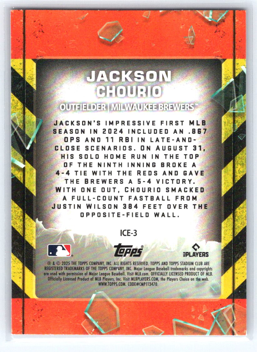 2025 Stadium Club #ICE-3 Jackson Chourio In Case of Emergency