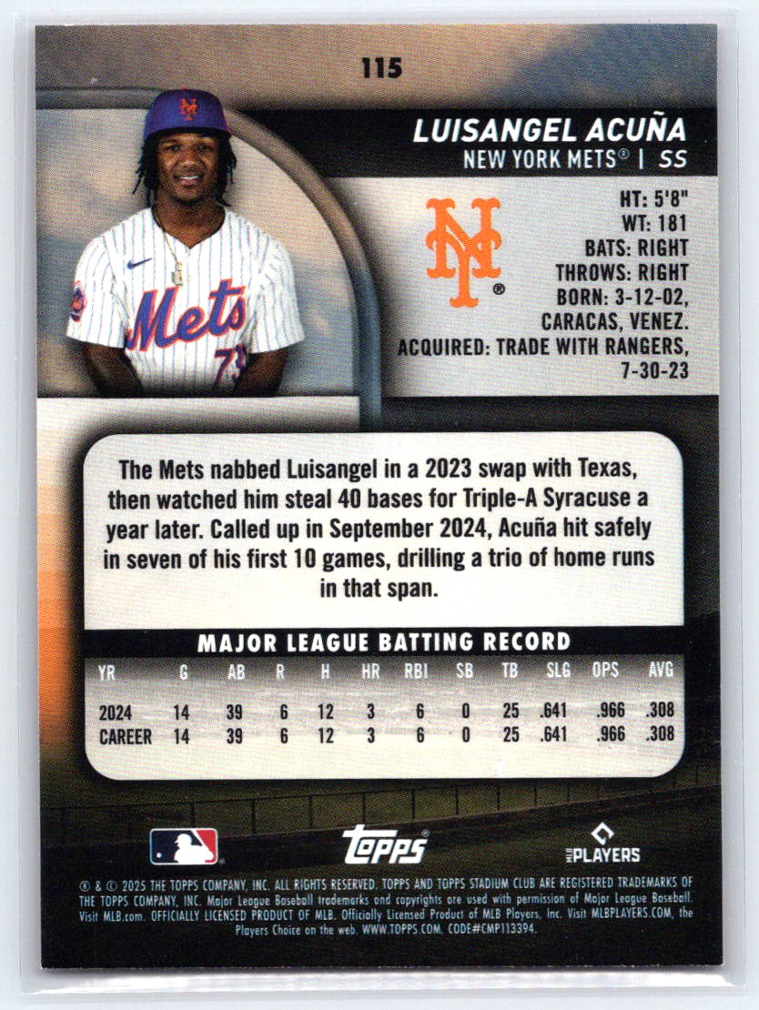 2025 Stadium Club #115 Luisangel Acuña Red Foil
