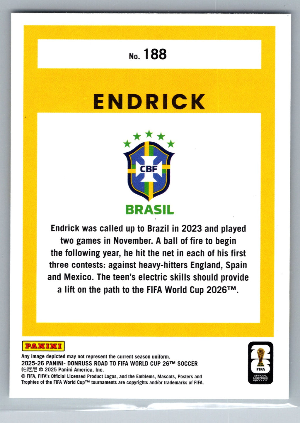 2025-26 Donruss Road to FIFA World Cup #188 Endrick