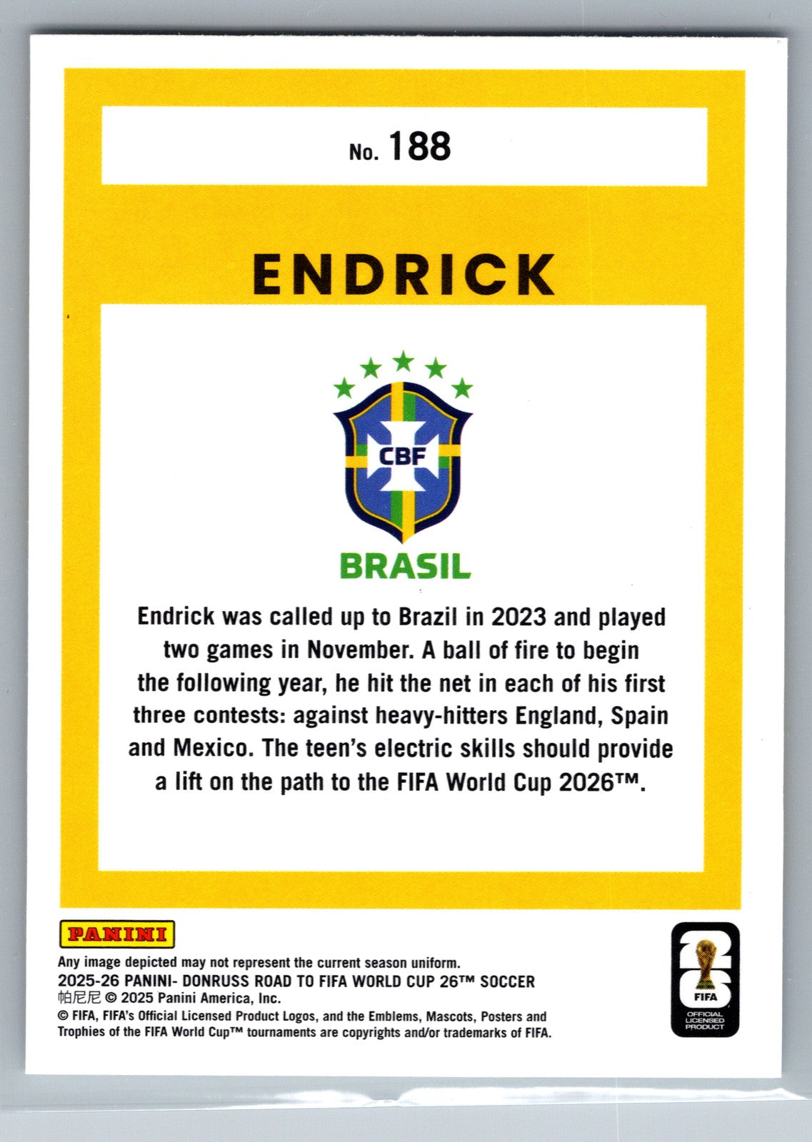 2025-26 Donruss Road to FIFA World Cup #188 Endrick