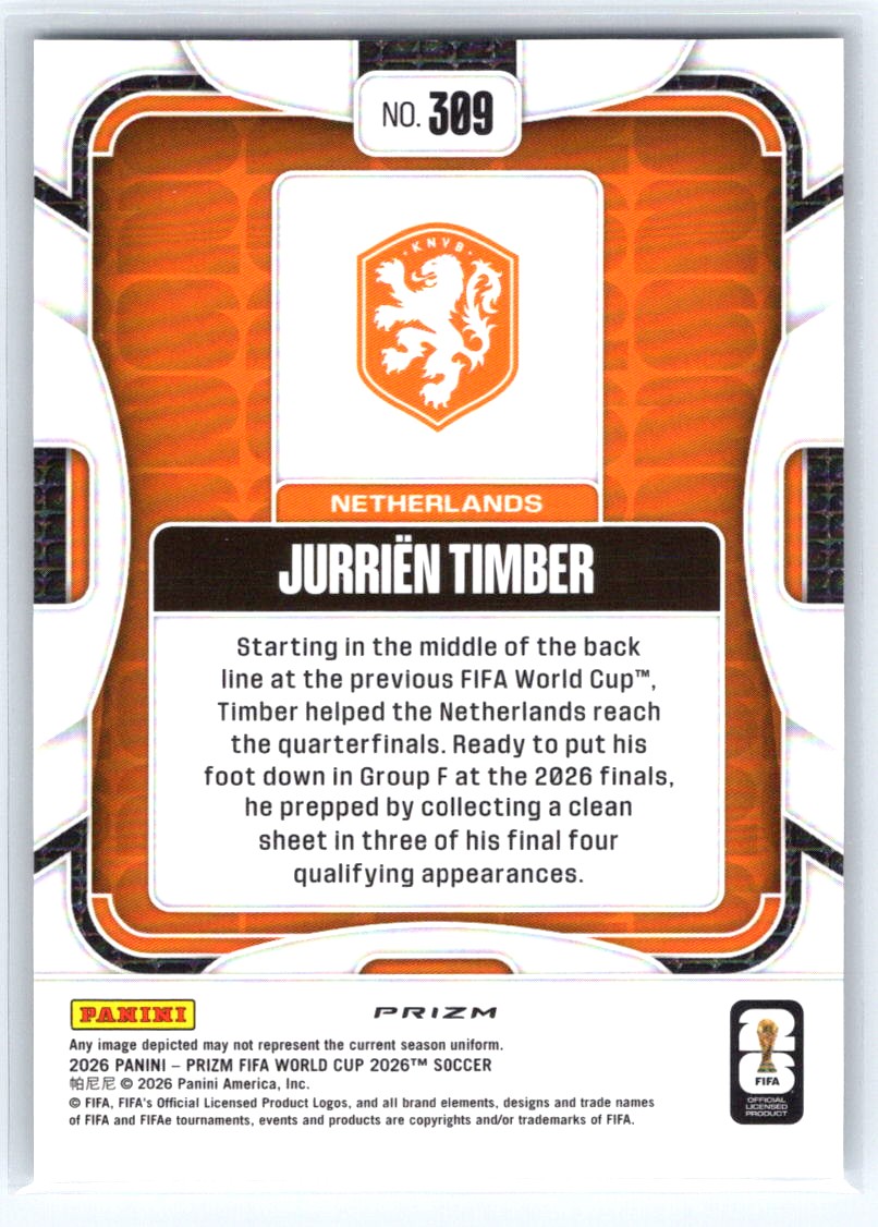 2026 Panini Prizm FIFA World Cup #309 Jurrien Timber Wave