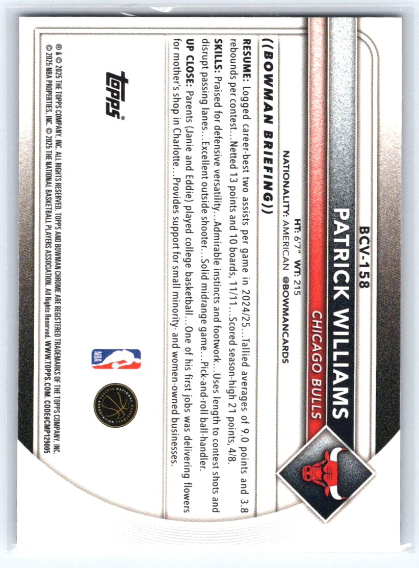 2025-26 Bowman #BCV-158 Patrick Williams Chrome Fuchsia Mojo Refractors #/299