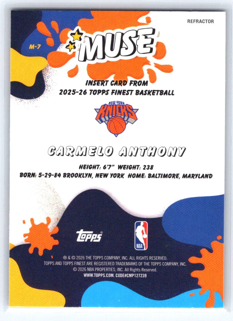 2025-26 Finest #M-7 Carmelo Anthony Muse Refractor