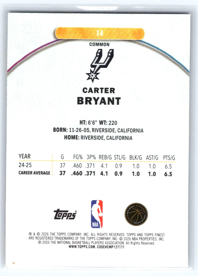 2025-26 Finest #14 Carter Bryant