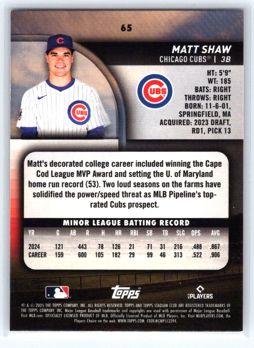 2025 Stadium Club #65 Matt Shaw