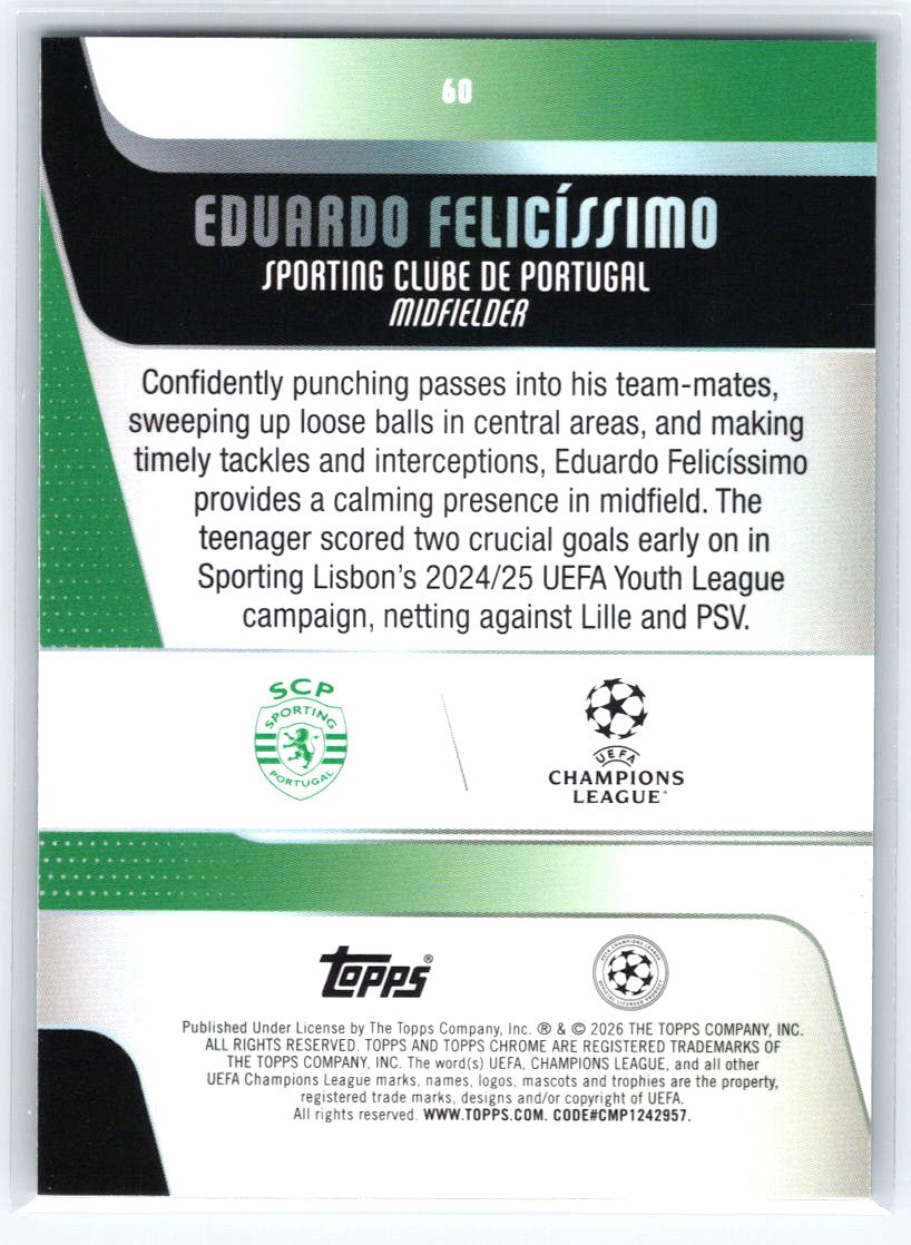 2025-26 Topps Chrome UEFA Club #60 Eduardo Felicíssimo Pulsar Refractor