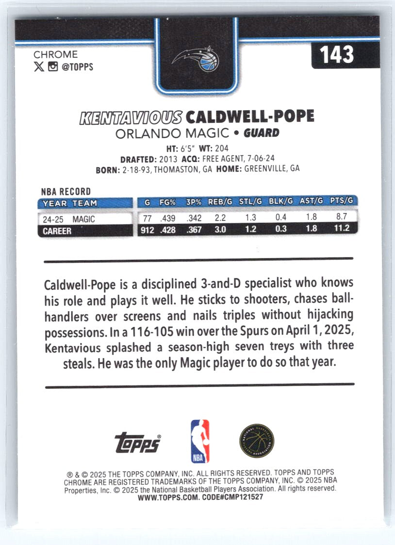 2025-26 Topps Chrome #143 Kentavious Caldwell-Pope RayWave Refractor