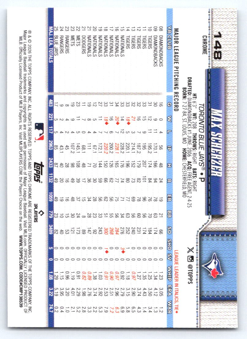 2026 Topps Chrome #148 Max Scherzer