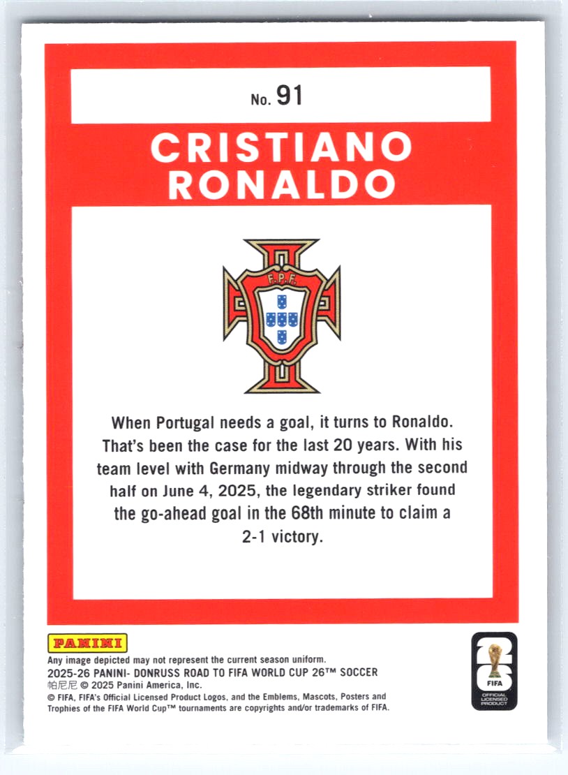 2025-26 Donruss Road to FIFA World Cup #91 Cristiano Ronaldo Optic