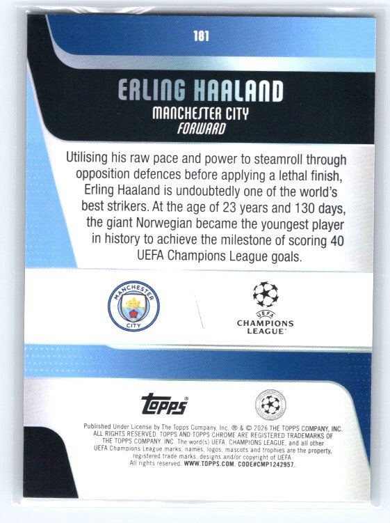 2025-26 Topps Chrome UEFA Club Competitions #181 Erling Haaland