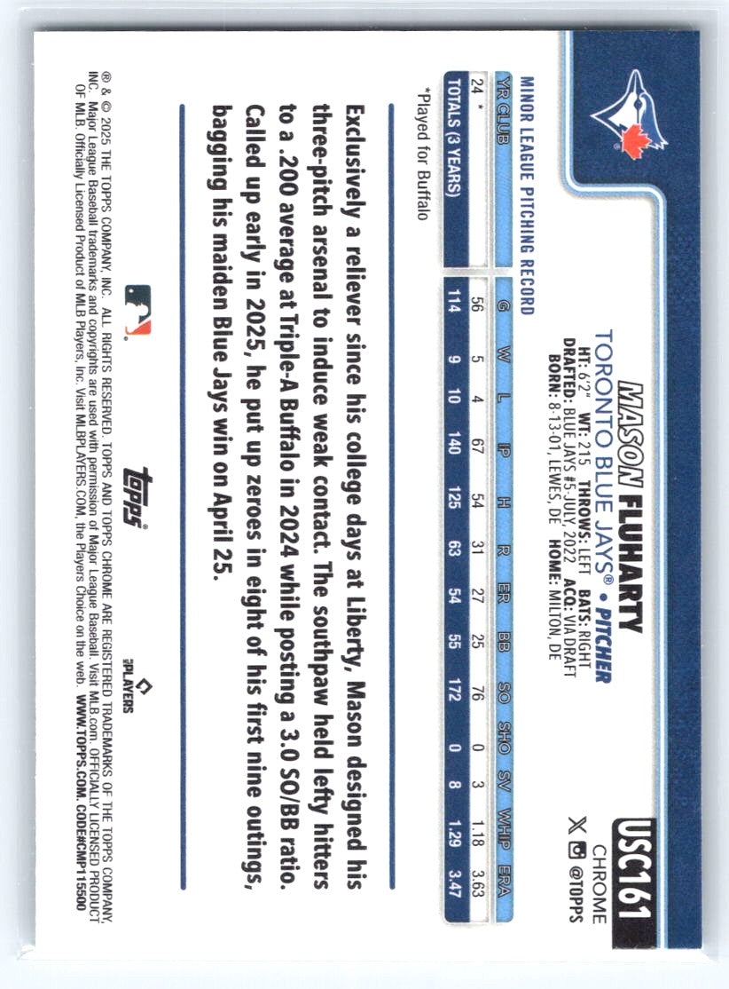 2025 Topps Chrome Update #USC161 Mason Fluharty Negative Refractors