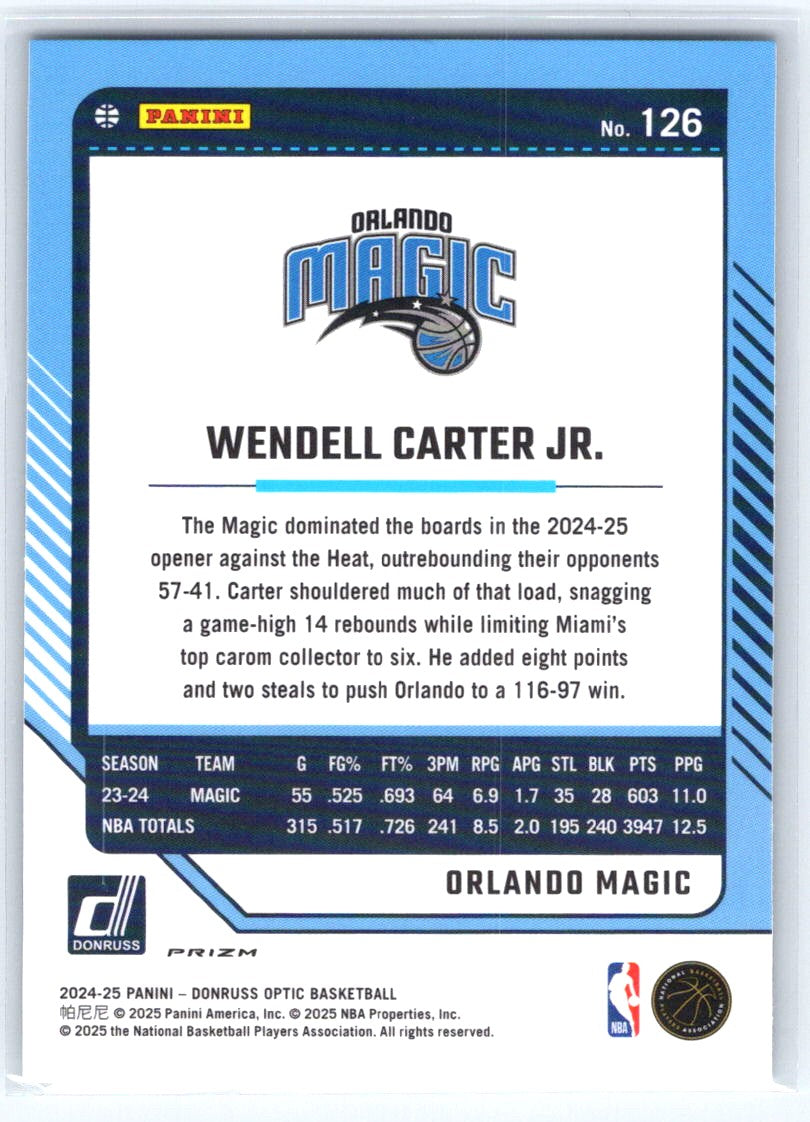 2024-25 Donruss Optic #126 Wendell Carter Jr. Holo