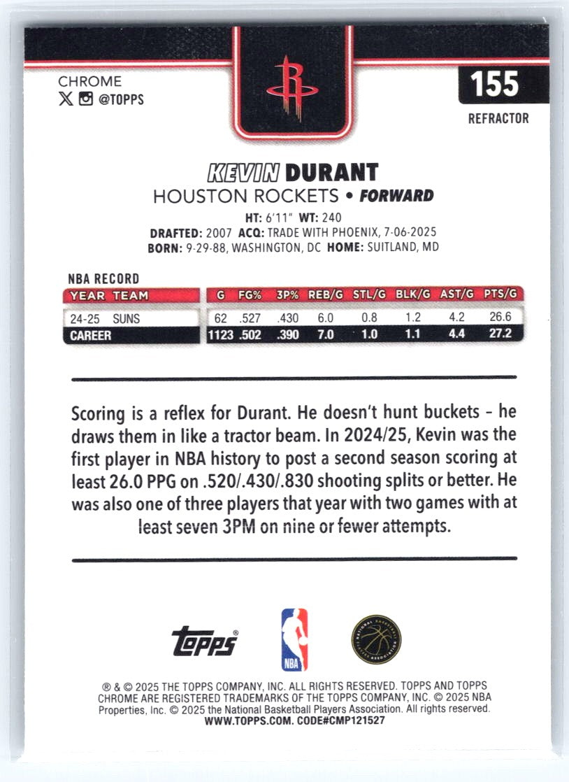 2025-26 Topps Chrome #155 Kevin Durant Refractor
