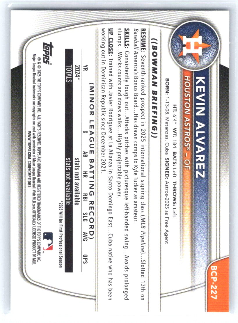 2025 Bowman Chrome #BCP-227 Kevin Alvarez Prospects