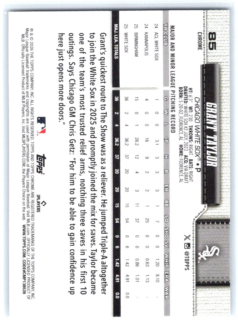 2026 Topps Chrome #85 Grant Taylor