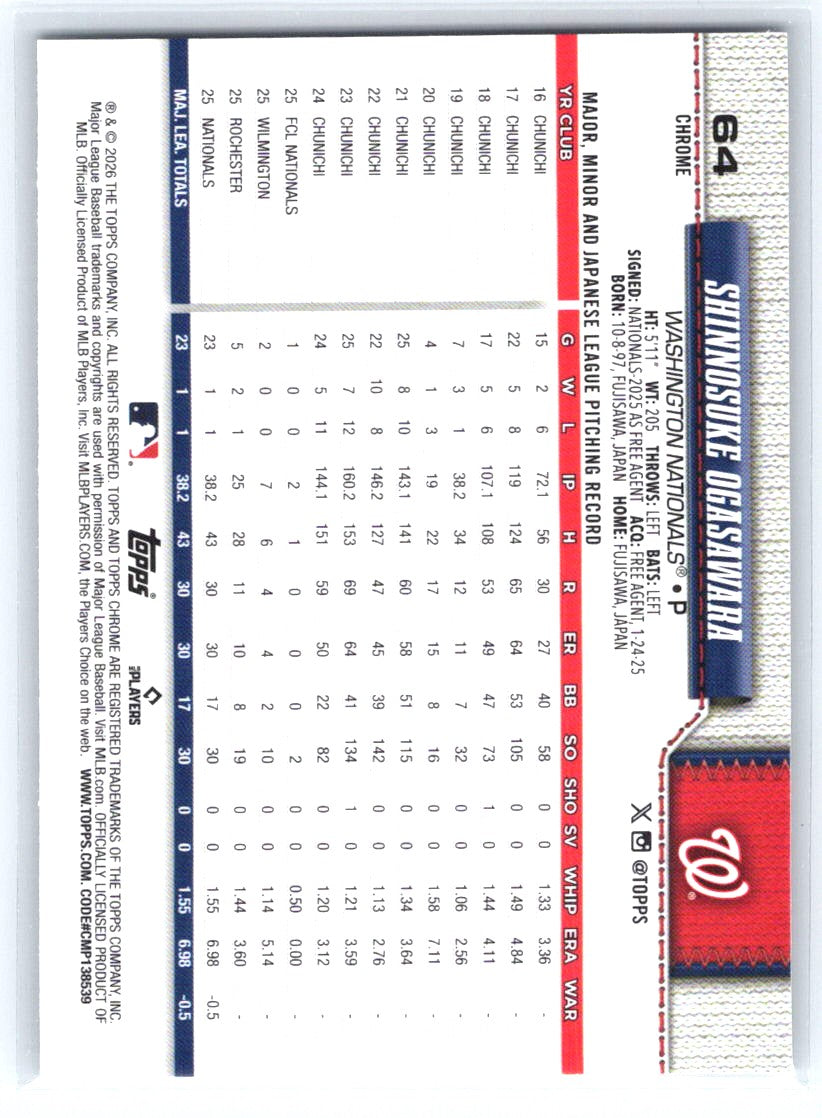 2026 Topps Chrome #64 Shinnosuke Ogasawara