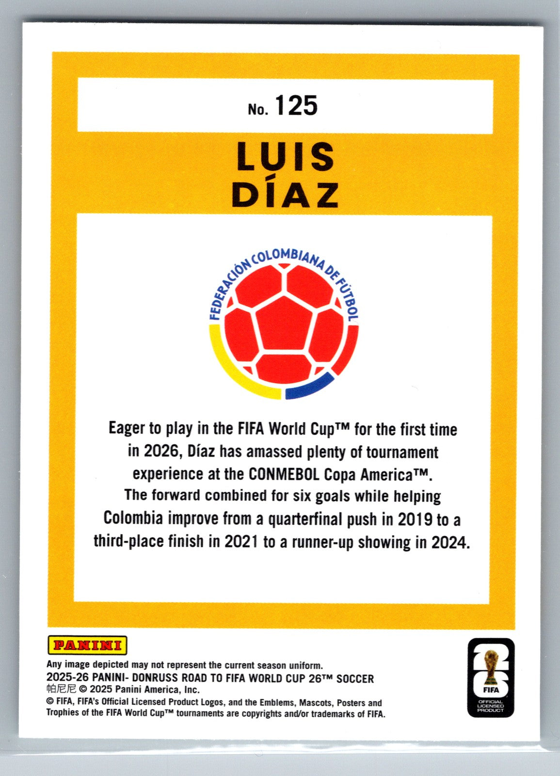 2025-26 Donruss Road to FIFA World Cup #125 Luis Diaz